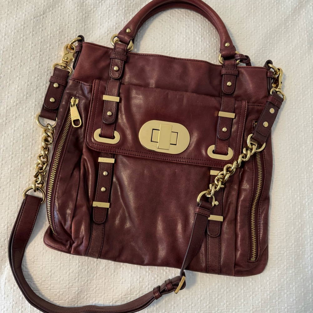 Dark Magenta Handbag with Gold Hardware